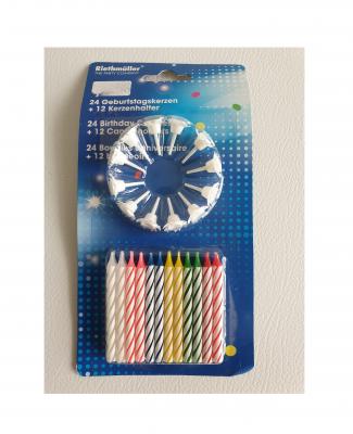 Ri5053 bunt-weiß Geburtstags Kerzen mit Halter Happy Birthday - 0