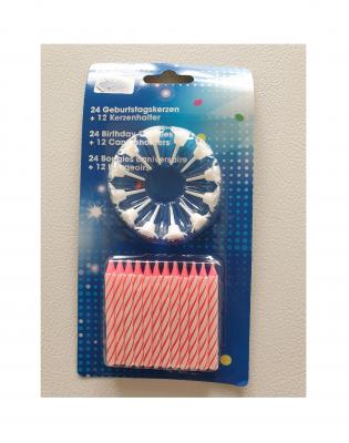 Ri5053 pink-weiß Geburtstags Kerzen mit Halter Happy Birthday