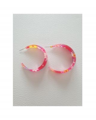 O33122-14 pink-bunt Damen Blumen Muster Ohrstecker - 1