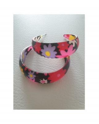 O33122-00 schwarz-bunt Damen Blumen Muster Ohrstecker