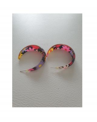 O33122-00 schwarz-bunt Damen Blumen Muster Ohrstecker - 1