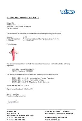 B88068-165 pink-rosa Kinder Mädchen Junge Flamingo Kostüm-Overall bis max.165 cm Körpergröße - 2