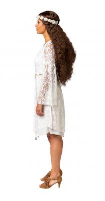 O9948 creme Damen Hippie Spitzenkleid 3tlg.Kleid Haarband Gürtel - 1