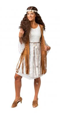 O9948 creme Damen Hippie Spitzenkleid 3tlg.Kleid Haarband Gürtel - 3