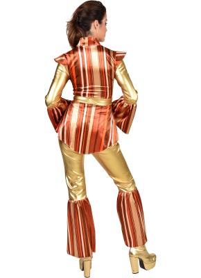 M222165-M braun-gold Damen Hippie-Kostüm 3tlg. Bluse-Hose-Gürtel Gr.M=40 - 1