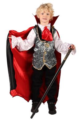 T3780-140-152 Kinder Junge Dracula Kostüm Stab und Halskette Gr.140-152 - 1