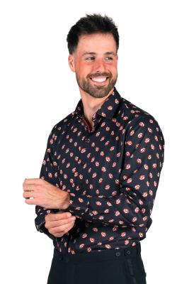 T3719-0150-39-40 schwarz Herrenhemd mit Prinzen Kappe-Mütze rot-weiß Gr.39-40 - 1