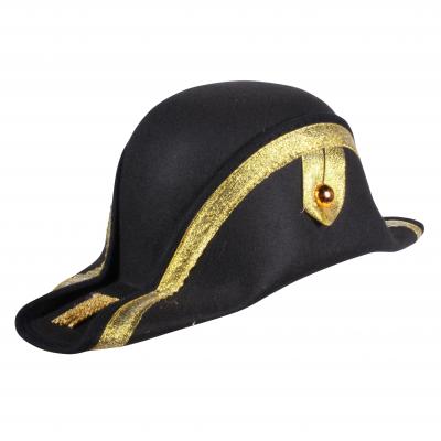 T3528 schwarz-goldfarbend Herren Napoleonhut Admiralshut Zweispitz Einheitsgröße