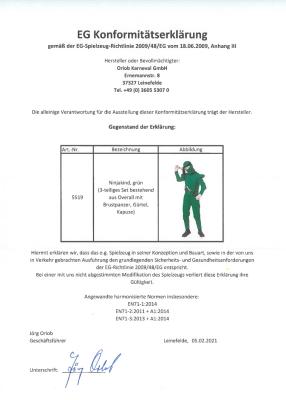 O5519-116 grün Kinder Junge Mädchen Ninja Schwertkämpfer Kostüm Gr.116 - 3