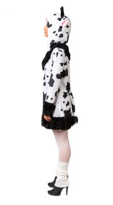 O1026-34-36 schwarz-weiß Damen Kuh Kuhkleid Kuhkostüm mit Kapuze Gr.34-36 - 1