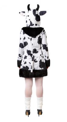 O1026-38-40 schwarz-weiß Damen Kuh Kuhkleid Kuhkostüm mit Kapuze Gr.38-40 - 2