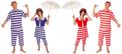 O9703-49 blau-weiß Damen retro Badekleid gestreifter Zweiteiler 2tlg. - 1