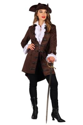 T3514-1300-L braun Damen Piraten Jacke lang Barock Mantel Gr.L=42 - 6