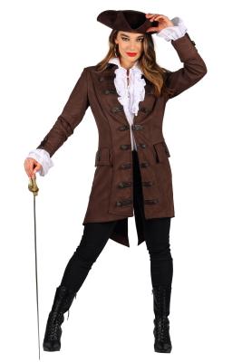 T3514-1300-XXXL braun Damen Piraten Jacke lang Barock Mantel Gr.XXXL=54 - 3