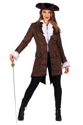 T3514-1300 braun Damen Piraten Jacke lang Barock Mantel