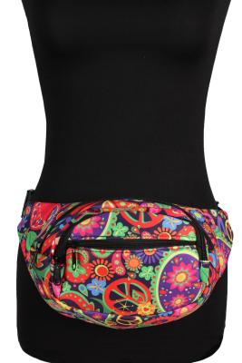 T3911-PAIS mehrfabig Peace Blumen Hippie Gürteltasche Bauchtasche Hüfttasche - 0