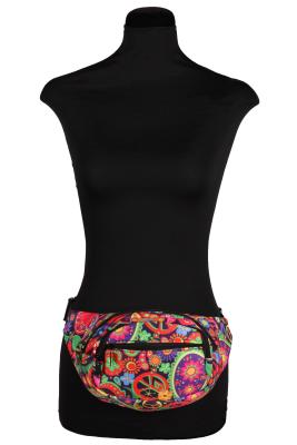 T3911-PAIS mehrfabig Peace Blumen Hippie Gürteltasche Bauchtasche Hüfttasche - 1
