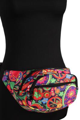 T3911-PAIS mehrfabig Peace Blumen Hippie Gürteltasche Bauchtasche Hüfttasche - 2