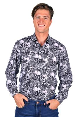 T3895-BLWH-45-46 schwarz-weiß Mexican Skull Herren Hemd-Bluse Tag der Toten Herrenhemd mit Totenköpfe Gr.45-46 - 2