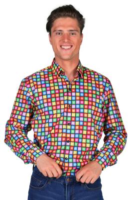 T3895-BALL-43-44 mehrfarbig Disco Ball-Kugel Herrenhemd Discohemd Partyhemd Gr.43-44 - 1