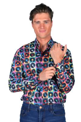 T3895-DEEJ-45-46 mehrfarbig Deejay Schallplatte Herrenhemd Discohemd Partyhemd Gr.45-46 - 1