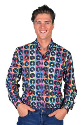 T3895-DEEJ-45-46 mehrfarbig Deejay Schallplatte Herrenhemd Discohemd Partyhemd Gr.45-46 - 2