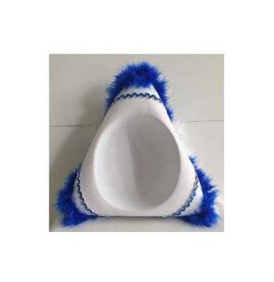 N14-53-54 Funkenhut mit blau-silberborte Marabu-blau Federboa-weiß Gr.53-54 - 5