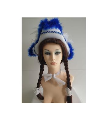 N14-55-56 weißer Funkenhut mit blau-silberborte Marabu-blau Federboa-weiß Gr.55-56 - 1