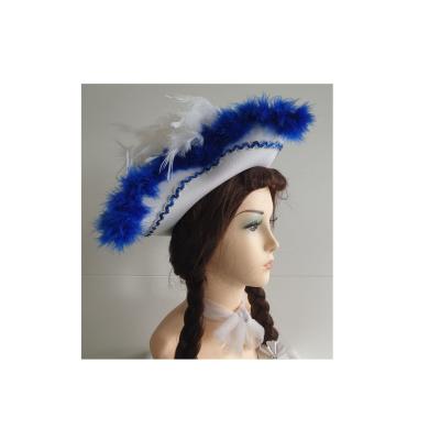 N14-55-56 weißer Funkenhut mit blau-silberborte Marabu-blau Federboa-weiß Gr.55-56 - 2