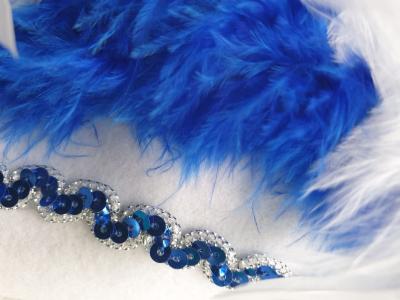 N14-55-56 weißer Funkenhut mit blau-silberborte Marabu-blau Federboa-weiß Gr.55-56 - 3