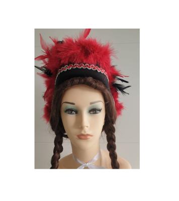 N15-57-58 schwarzer Funkenhut mit rot-silberborte Marabu-rot Federboa-schwarz-rot-mix Gr.57-58 - 1