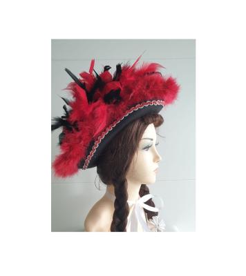 N15-59-60 Damen-Herren schwarzer Funkenhut mit rot-silberborte Marabu-rot Federboa-schwarz-rot-mix Gr.59-60 - 2