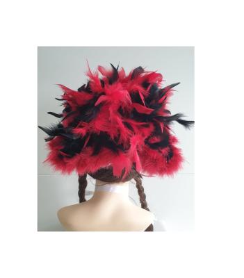 N15-59-60 Damen-Herren schwarzer Funkenhut mit rot-silberborte Marabu-rot Federboa-schwarz-rot-mix Gr.59-60 - 3