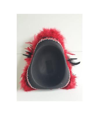 N15 schwarzer Funkenhut mit rot-silberborte Marabu-rot Federboa-schwarz-rot-mix - 5