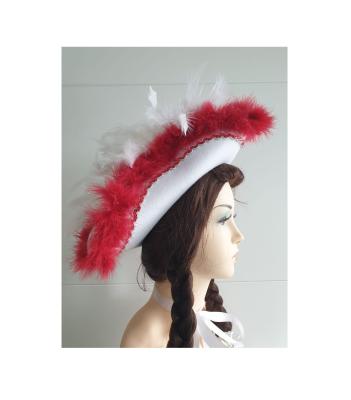 N16-57-58 Damen-Herren weißer Funkenhut mit rot-silberborte Marabu-rot Federboa-weiß Gr.57-58 - 2
