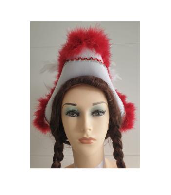 N16-59-60 Damen-Herren weißer Funkenhut mit rot-silberborte Marabu-rot Federboa-weiß Gr.59-60 - 1