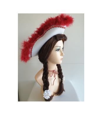 N17-59-60 Damen-Herren weißer Funkenhut mit rot-silberborte Marabu-rot Gr.59-60 - 3