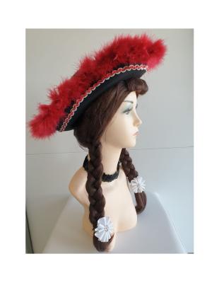 N19-59-60 schwarzer Funkenhut mit rot-silberborte Marabu-rot Gr.59-60 - 2