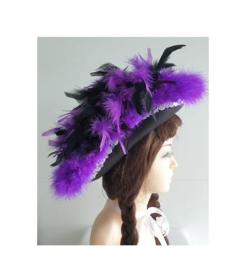 N21-59-60 schwarzer Funkenhut mit silberborte Marabu-lila Federboa schwarz-lila mix Gr.59-60 - 1