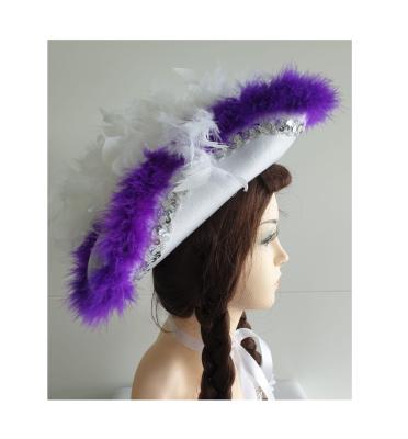 N23-53-54 weißer Funkenhut mit silberborte Marabu-lila Federboa-weiß Gr.53-54 - 1