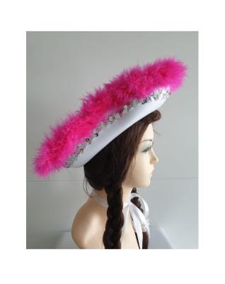 N24-59-60 Damen-Herren weißer Funkenhut mit silberborte Marabu-pink Gr.59-60 - 1