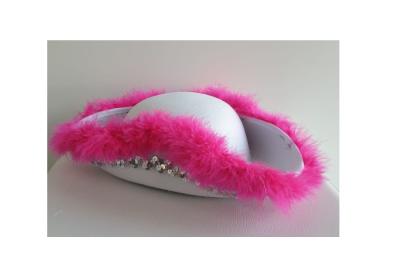 N24-59-60 Damen-Herren weißer Funkenhut mit silberborte Marabu-pink Gr.59-60 - 5