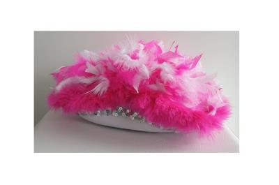 N25-53-54 Kinder-Damen weißer Funkenhut mit silberborte Marabu-pink Federboa pink-weiß mix Gr.53-54 - 6