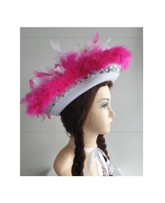 N25-57-58 Kinder-Damen weißer Funkenhut mit silberborte Marabu-pink Federboa pink-weiß mix Gr.57-58 - 1