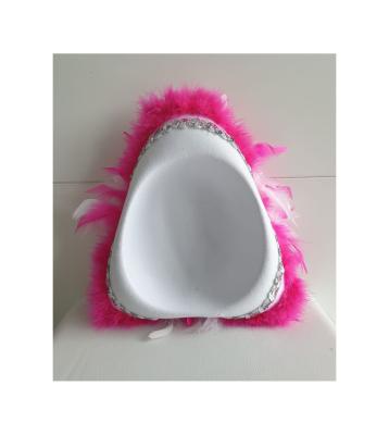 N25-57-58 Kinder-Damen weißer Funkenhut mit silberborte Marabu-pink Federboa pink-weiß mix Gr.57-58 - 4