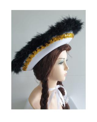 N26-53-54 weißer Funkenhut mit goldborte Marabu-schwarz Gr.53-54 - 1