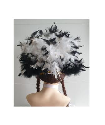 N27-55-56 weißer Funkenhut mit goldborte Marabu-schwarz Federboa weiß-schwarz mix Gr.55-56 - 3
