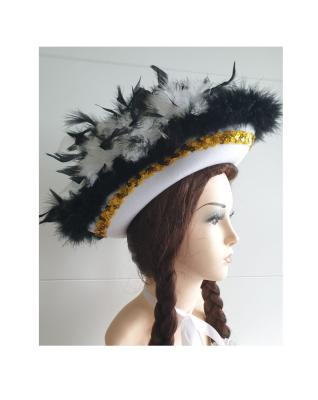 N27-57-58 weißer Funkenhut mit goldborte Marabu-schwarz Federboa weiß-schwarz mix Gr.57-58 - 2