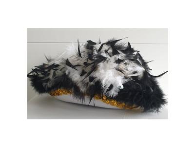 N27-59-60 weißer Funkenhut mit goldborte Marabu-schwarz Federboa weiß-schwarz mix Gr.59-60 - 4