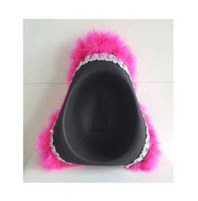 N28-53-54 Damen schwarzer Funkenhut mit silberborte Marabu-pink Gr.53-54 - 2